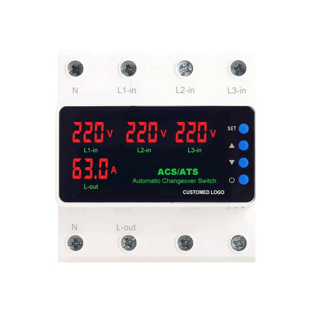 GEYA 3 Phase Digital Display Voltage Current Protect Device 4P 63/100A 110/220V