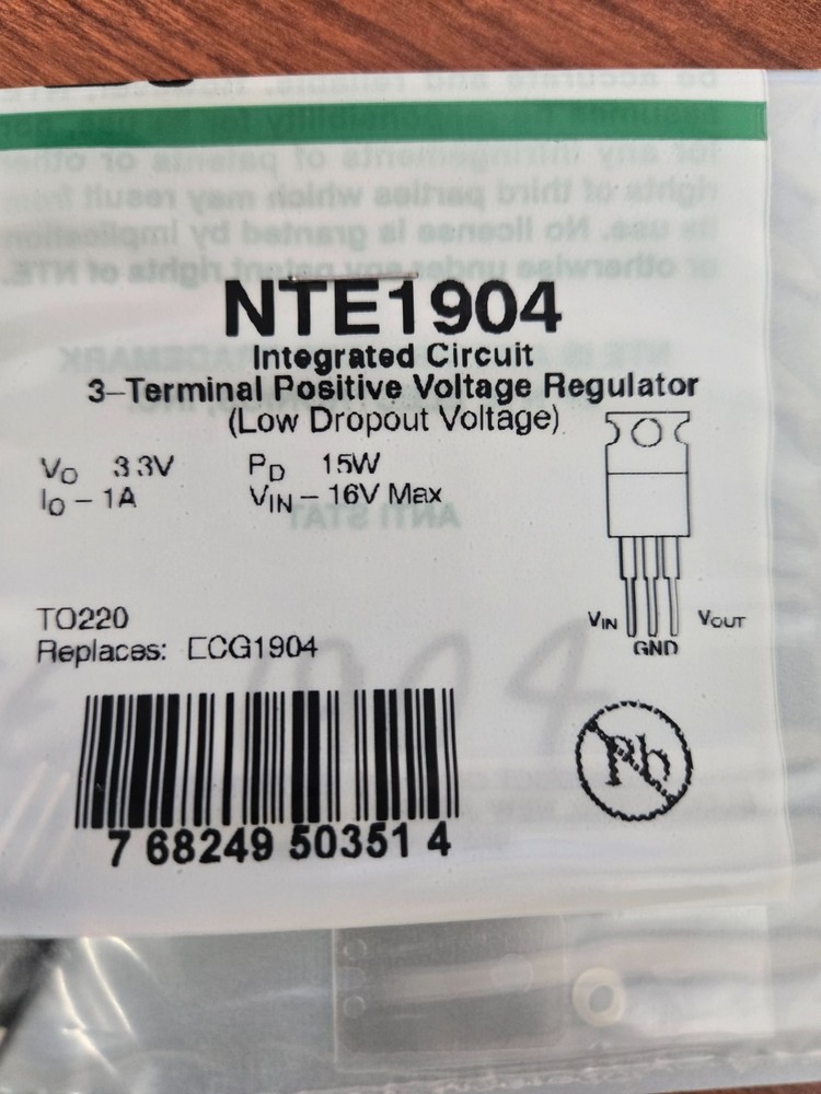 NTE1904 Integrated Circuit 3-Terminal Positive Voltage Regulator (Low Dropout)