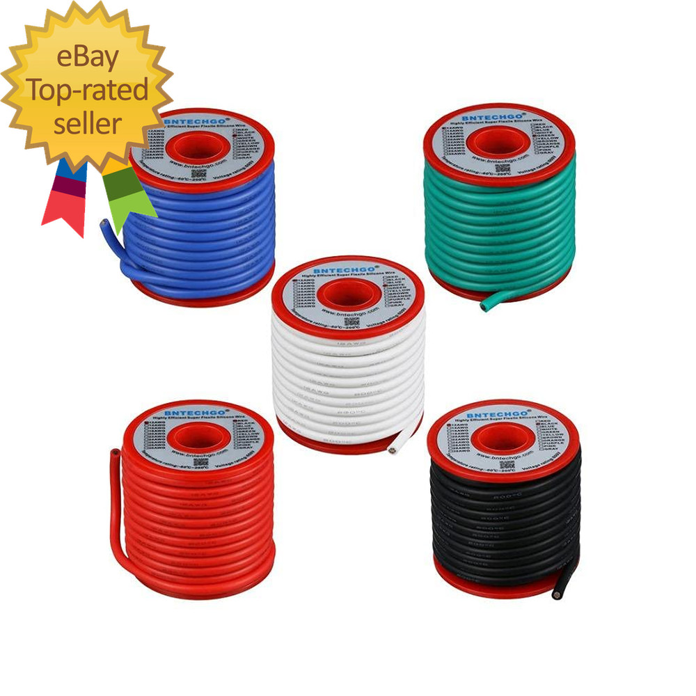12 Gauge Silicone Wire Kit Red Black White Blue and Green Each 25Ft 12 AWG Stran