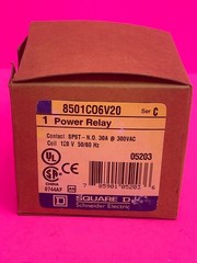 Square D 8501C06V20 Ser C Power Relay SPST NO 30A @300VAC Coil 120V 50/60HZ