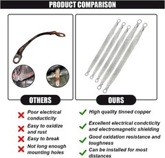 Universal Heavy Duty Flat Braided Tinned Copper Ground Strap Kit, 3PCS 10″x1/2″