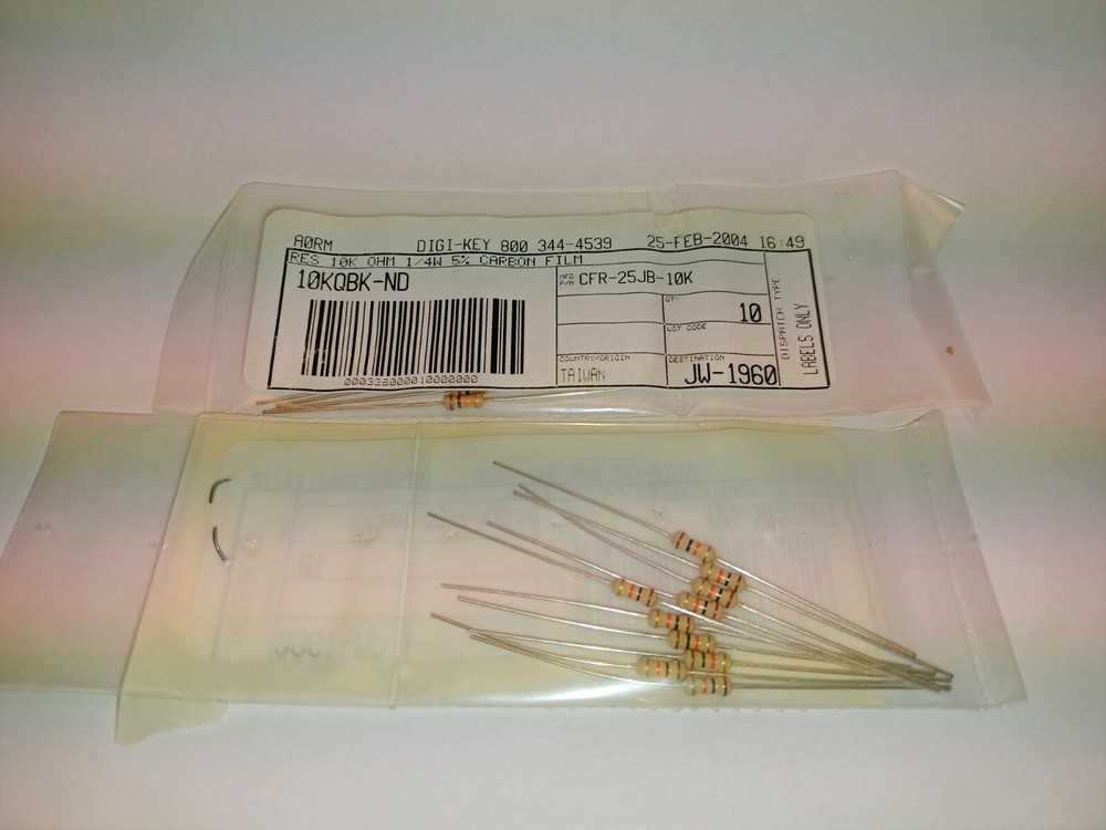 15pcs – CFR-25JB-10K -Through Hole Resistors 10k Ohms ±5% 0.25W 1/4W – 10KQBK