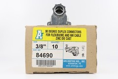 CASE OF 10 ARLINGTON 84690 3/8″ 90DEG DUPLEX CONNECTORS FOR FLEX/BX/MC, DIE/CAST