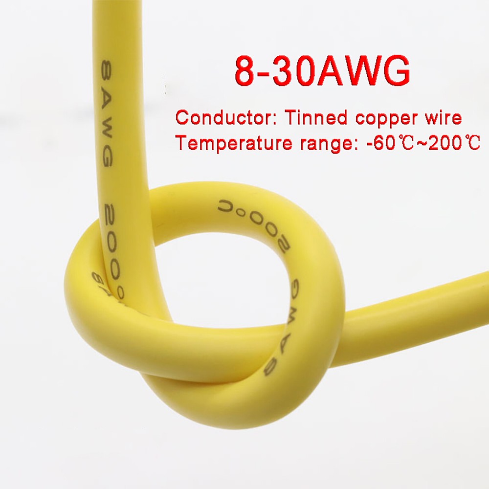 Yellow 2-30AWG Flexible Silicone Cable HIGH TEMP 200℃, 0.08mm Tinned Copper Wire