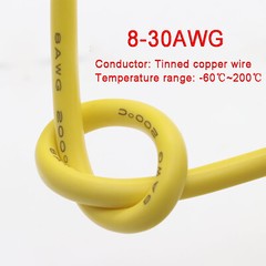 Yellow 2-30AWG Flexible Silicone Cable HIGH TEMP 200℃, 0.08mm Tinned Copper Wire