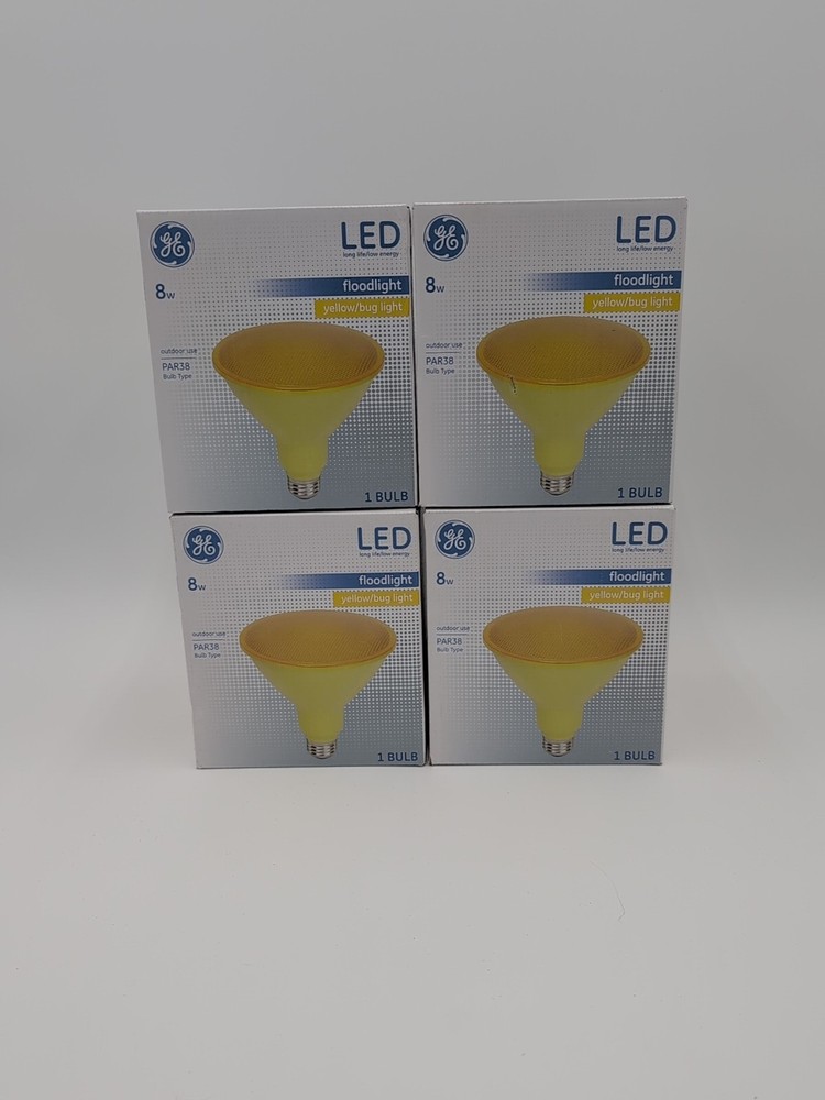 GE LED Flood Bulb, Yellow/ Bug Light Reflector, 8-Watts – 4 Pack