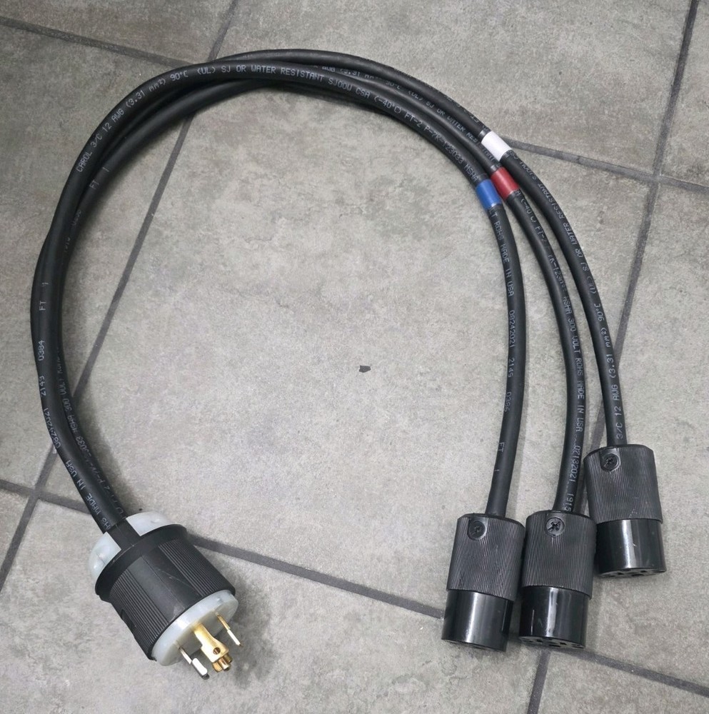 L21-30 to 3x Edison Female 15A 125v Splitter Power Cable 12/3 300V