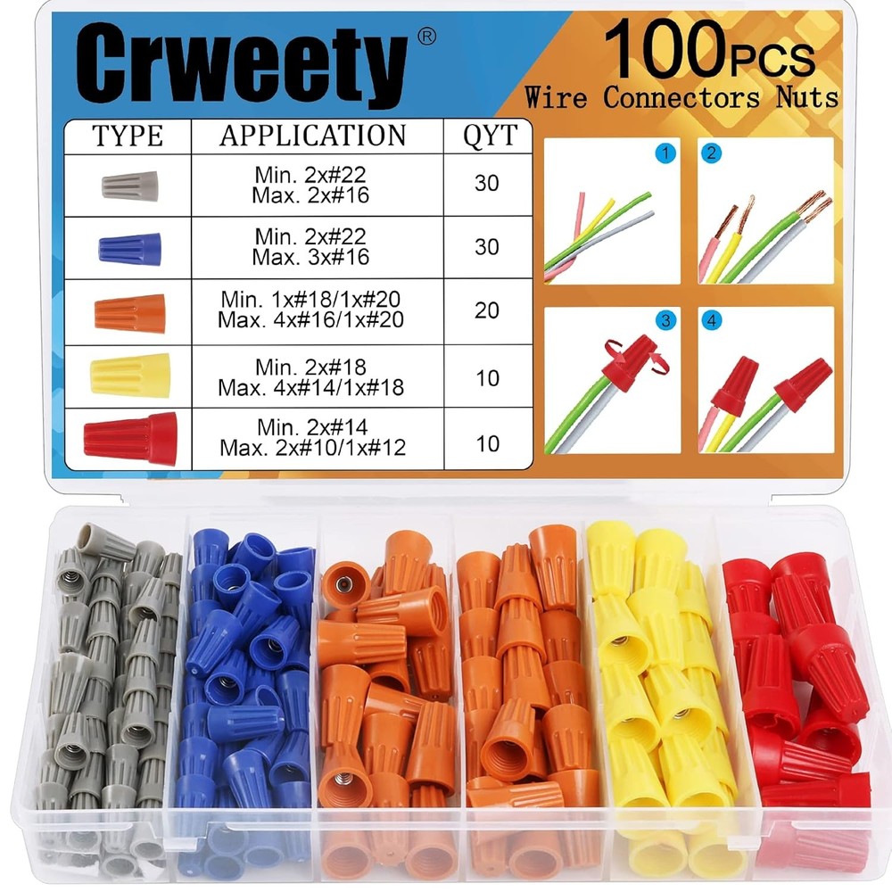 100PCS Wire Connectors Nuts Electric Caps Insulating Insert 100 Pack