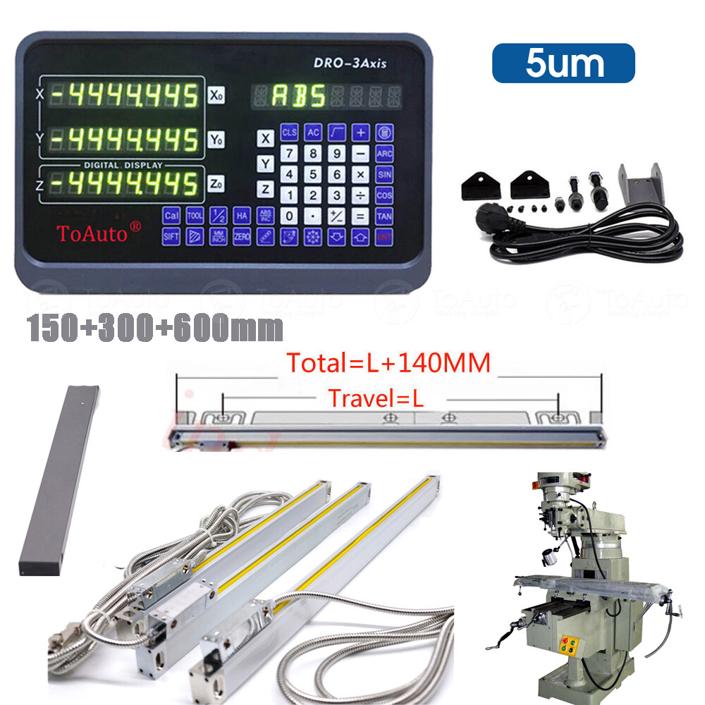 3Axis Digital Readout DRO Display 5µm Linear Scale 6”+12”+24” Kit CNC Milling