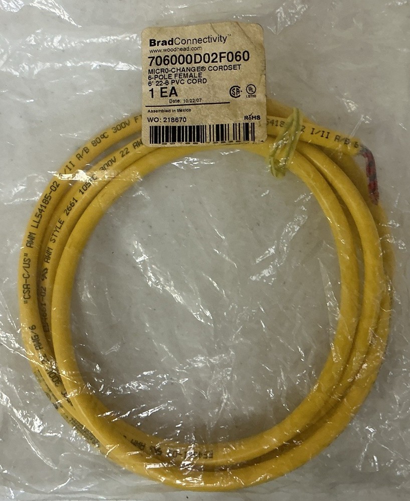 NEW BRAD CONNECTIVITY 706000D02F060 MICRO CHANGE CORDSET 6P FEMALE , FREE SHIP