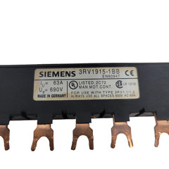 SIEMENS 3 PHASE BUSBAR 3RV1915-1BB 63A 690V FORK CONNECTIONS 45MM SPACING