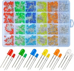 600Pcs 3mm 5mm LED Diode Assortment Kit 6 Colors White Red Blue Green Yellow