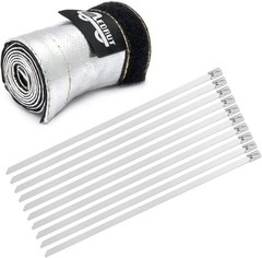 Durable Heat Shield Sleeve 3/4″ I.D. x 3FT with 10 Stainless Steel Zip Ties Set
