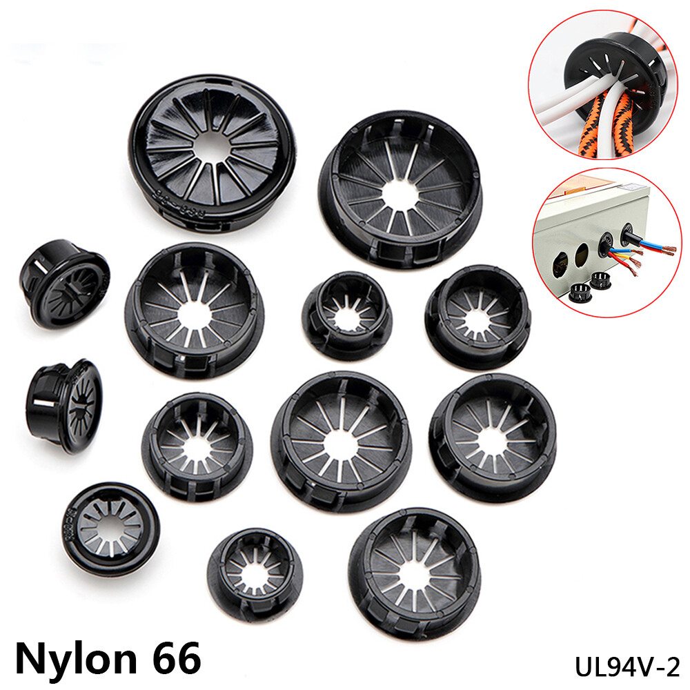 Round Nylon Grommets Wire Tidy Cable Hole Cover Caps Plugs Snap Security Black