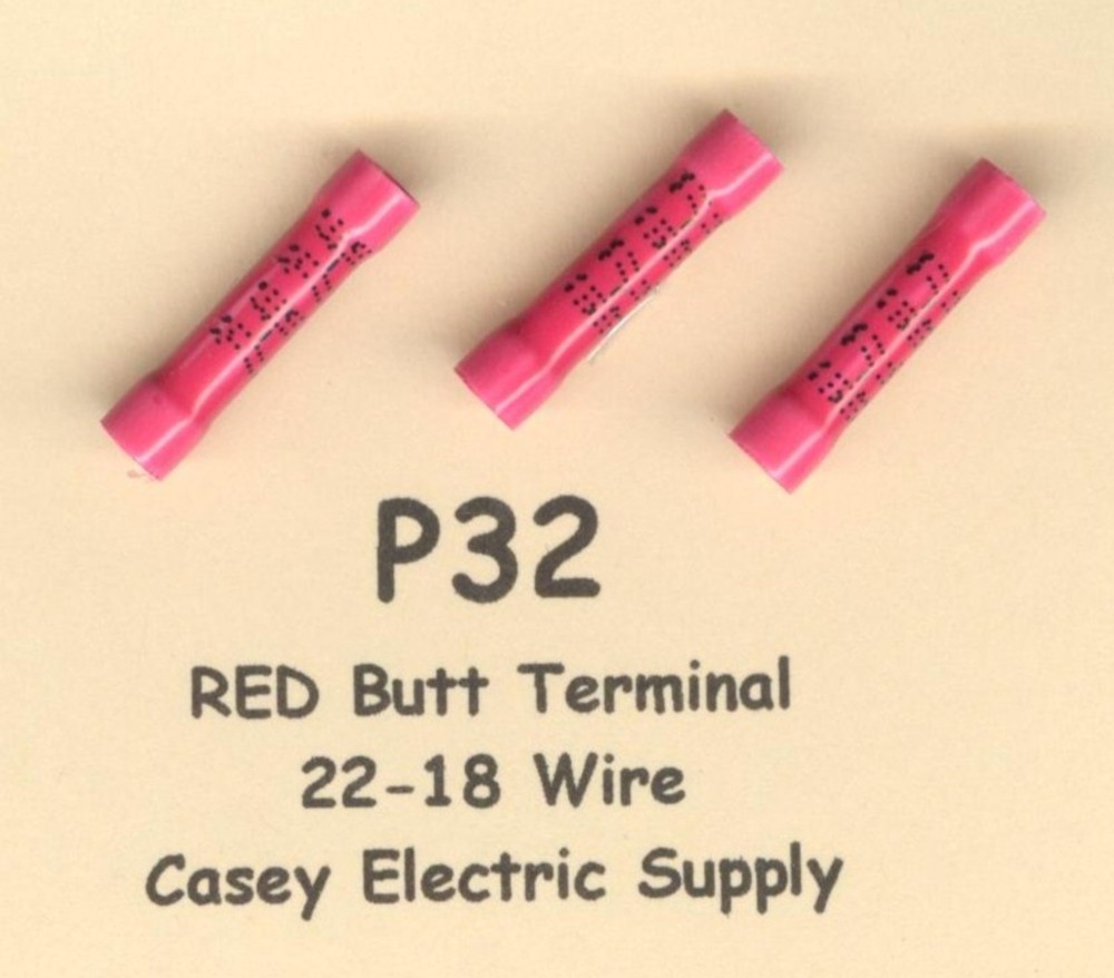 50 Red Insulated BUTT Terminal Connectors #22-18 Wire Gauge AWG MOLEX USA