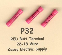 50 Red Insulated BUTT Terminal Connectors #22-18 Wire Gauge AWG MOLEX USA