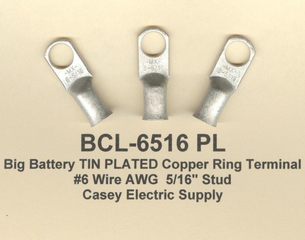 20 TIN PLATED Big Battery Copper Lug Ring Terminal Connector #6 Wire Gauge 5/16″