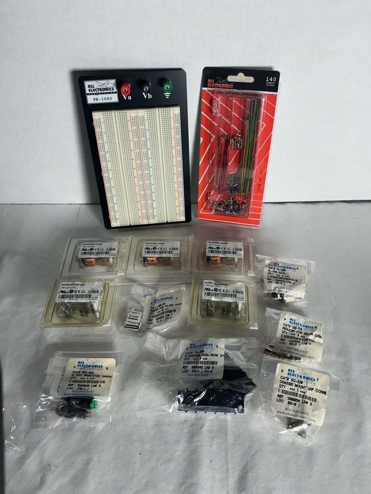 Electronics Components Lot Breadboard Relays RF Connectors Jumper Wires NOS
