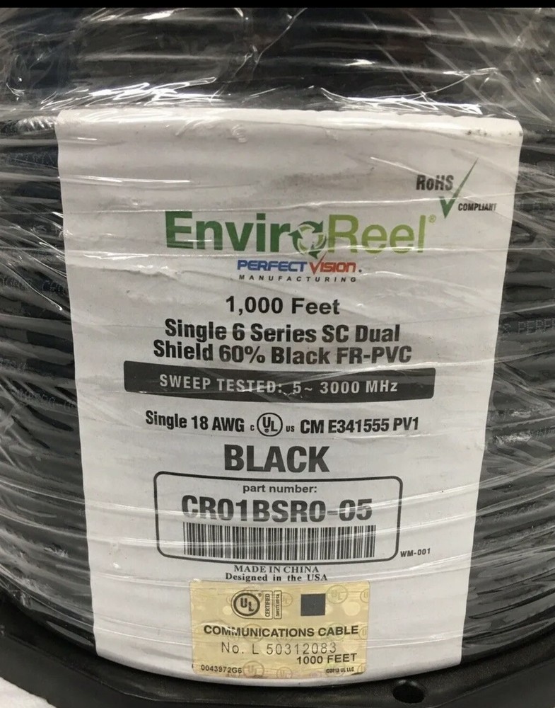 Perfect Vision Enviroreel, 1kft 6 series SC Dual Shield 60% Black FR-PVC 18AWG