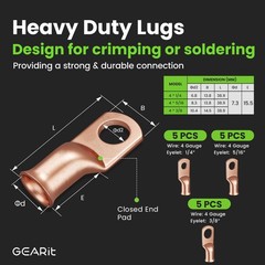 4 Gauge Battery Cable – 4 Gauge Wire Kit with 15 Lugs, 20 Heat Shrink Wrap