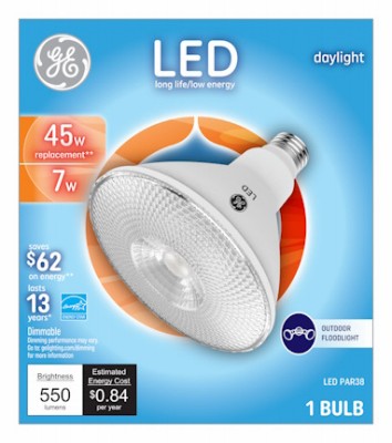LED Floodlight Bulb, Daylight, Clear, 550 Lumens, 7 Watt – 38461