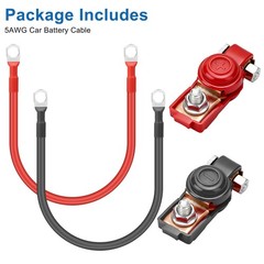 2× 5AWG Battery Cable Set M10 Ring Terminals Pure Copper for Car Marine Inverter