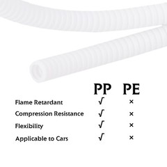 White Split Wire Loom Tubing Black Corrugated Protector Cord Auto/Home Industry