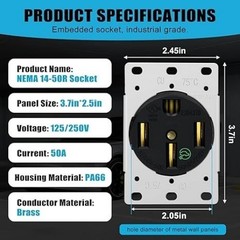 Outlet 50 Amp EV Charging with Stainless Steel Wall Plate Receptacle 125/250V 3-