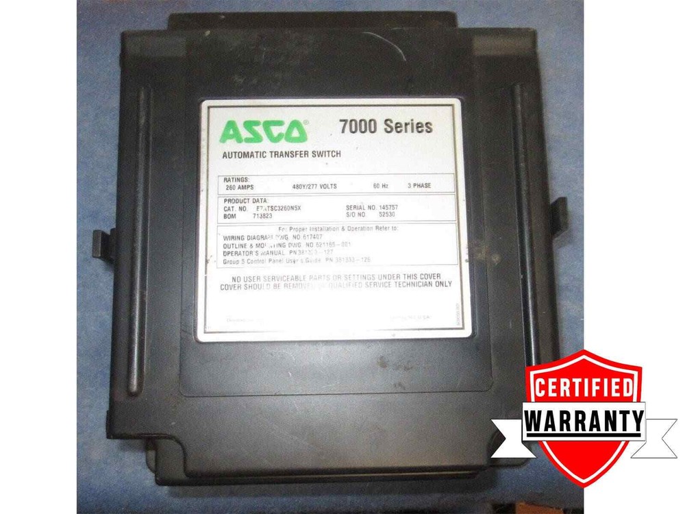 ASCO 7000 Series Automatic Transfer Switch 260 Amps E7ATSC3260N5X 1 Year Warr.