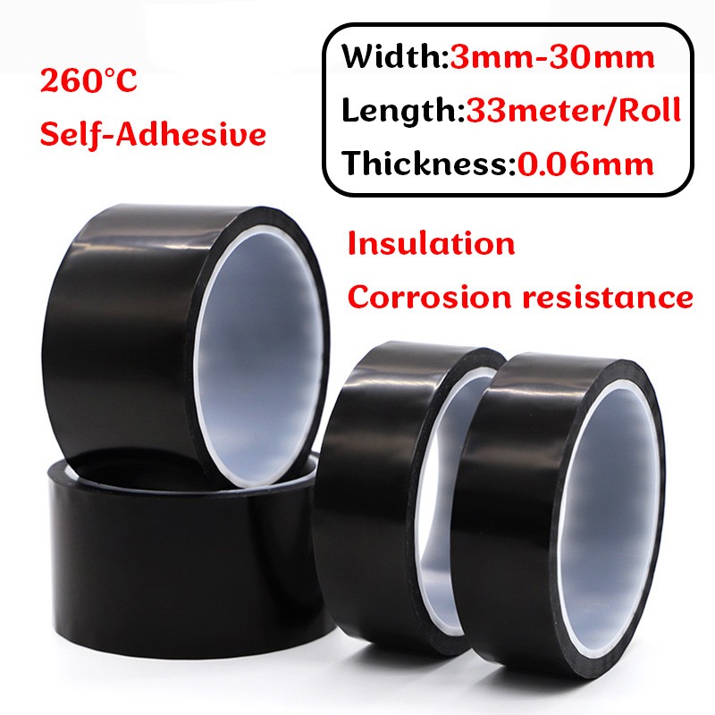 Black Kapton Polyimide Tape Heat Resistant Adhesive Insulation 3mm – 30mm Width
