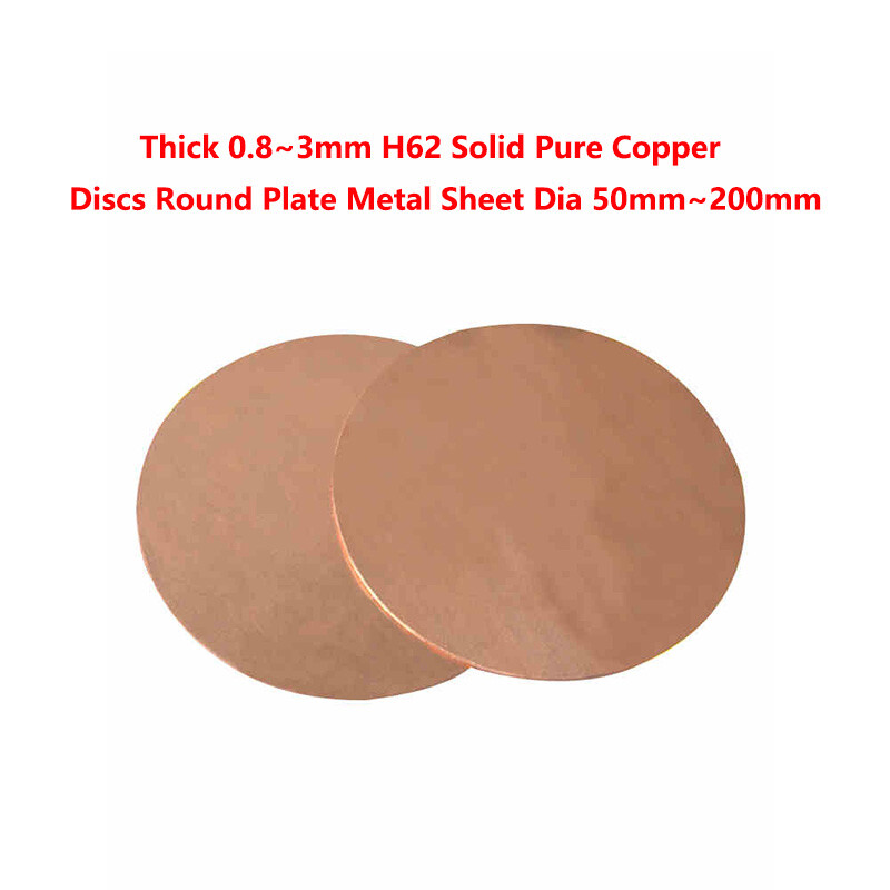 Thick 0.8~3mm H62 Solid Pure Copper Discs Round Plate Metal Sheet Dia 50mm~200mm
