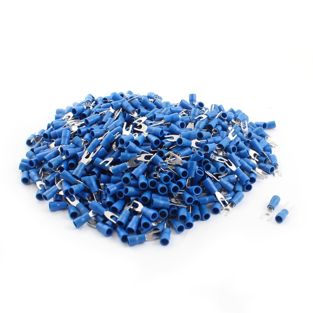 1000 X SV1.25-4 Fork Blue Insulated Spade Cable Terminals for AWG22-16