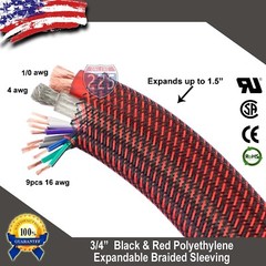 100 FT 3/4″ Black Red Expandable Wire Sleeving Sheathing Braided Loom Tubing US