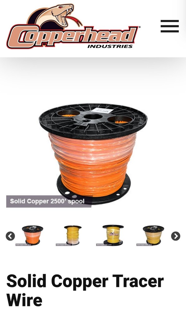 Industrial Grade Copperhead 14 AWG 30 Mil Orange Tracer Wire 2500ft Roll – New