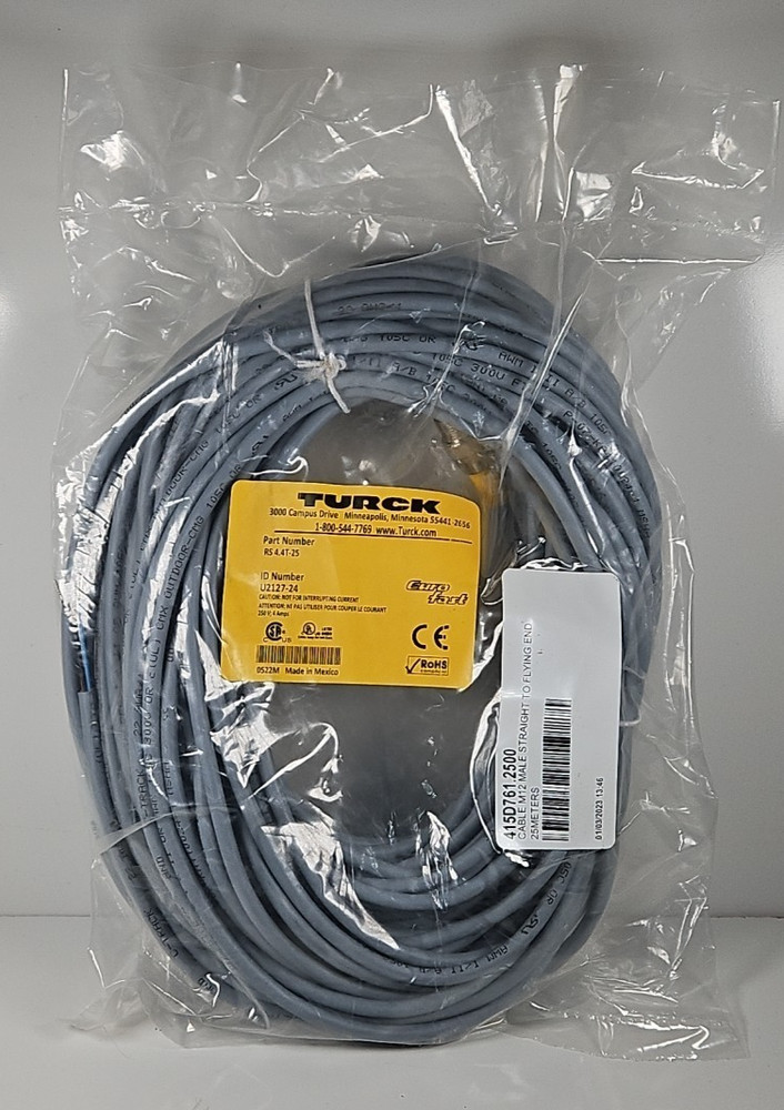 New TURCK RS 4.4T-25 Cordset U2127-24 M12 Male Straight Flying End Connector 25M