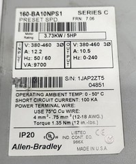 ALLEN BRADLEY 160-BA10NPS1 /C AC DRIVE 380-460V 12.2A 50/60HZ