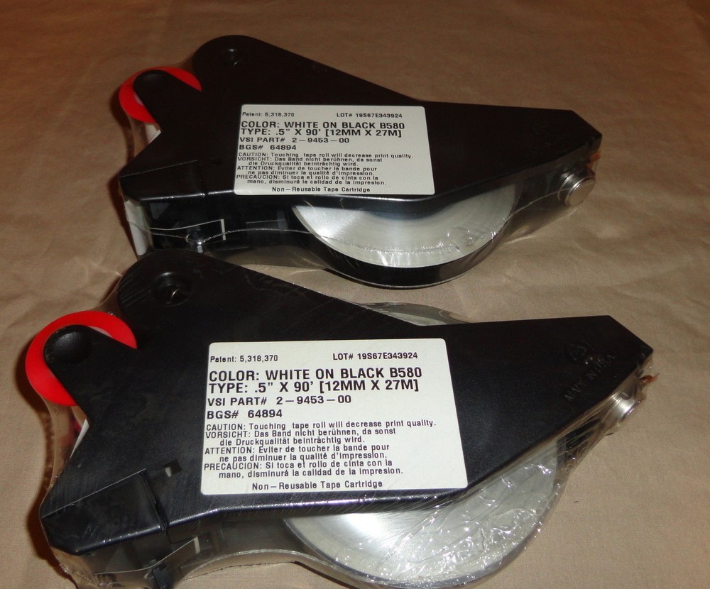 Lot of 2 Brady 64894 Indoor Outdoor Vinyl Tape B-580 White on Black 1/2″ NEW