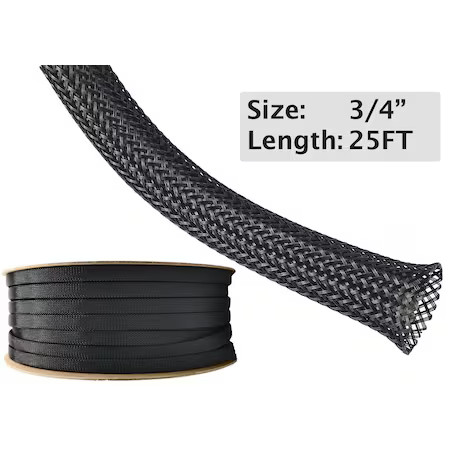 ELECTRIDUCT BS-XO-075-25BP-YL Braided Cable Sleeve, 3/4 in Inside Dia., 1.18 in
