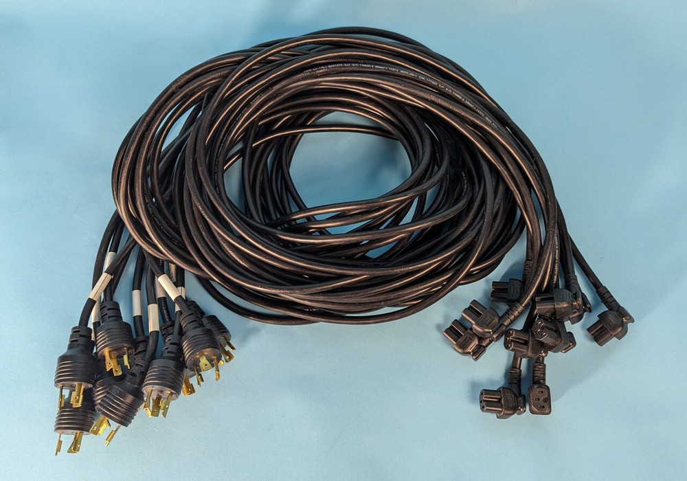 LOT OF 10 L6-20 TO RIGHT ANGLE C15 SERVER POWER CORDS: 250v, 12’ |010-7246916