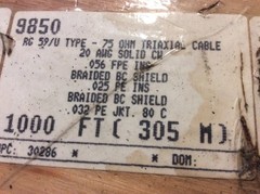 Alpha Wire TRIAXIAL 9850 RG 59/U Triaxial Cable 20 AWG 75 OHM / 25 FT