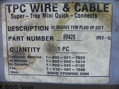 Tpc Wire & Cable 89420 Cable New 90Deg Female Plug 20Ft