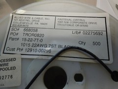 Black Hook-Up & Lead Wire PVC Wire UL 1015. 500′ 22AWG 7 ST