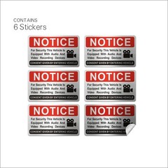 Notice Vehicle is Equipped with Audio Video Recording Devices Sticker, 6 Pieces,