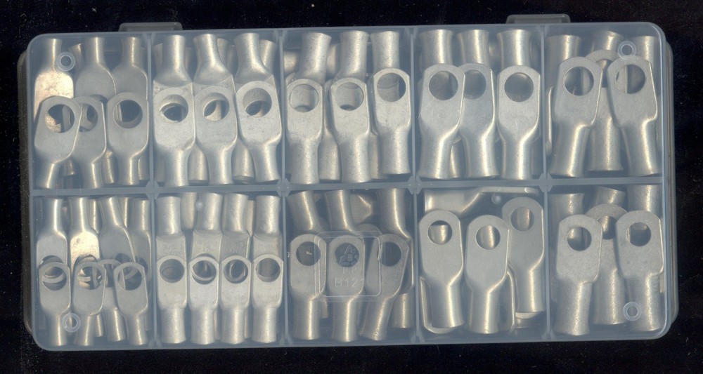 100 Pc Big TIN PLATED Battery Ring Lug Terminal Connector KIT #1- #8 Wire MOLEX