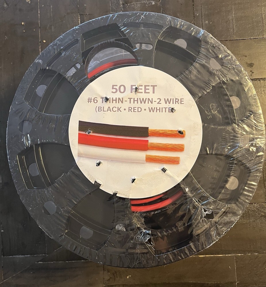 50′ EA THHN THWN 6 AWG GAUGE BLACK WHITE RED STRANDED COPPER BUILDING WIRE