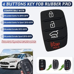 Replacement Key Fob Button Pad 4-Button Rubber Cover for 2013-2019 Santa Fe Sona