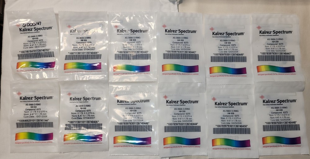 Lot Of 12 Kalrez Spectrum AS-568A O-Ring, K# 008 Compound 6375 (Cure Date 2006)