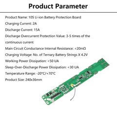 10S 36V 15A Li-Ion Battery Protection Board for Electric Scooter 18650 Battery
