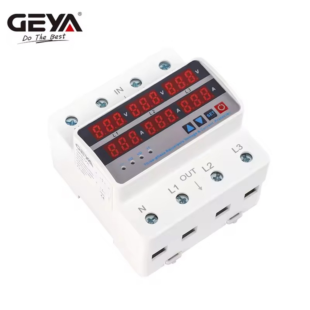 GEYA 3Phase 63A Over Under Voltage Current Protection Relay Protector AC220/380V