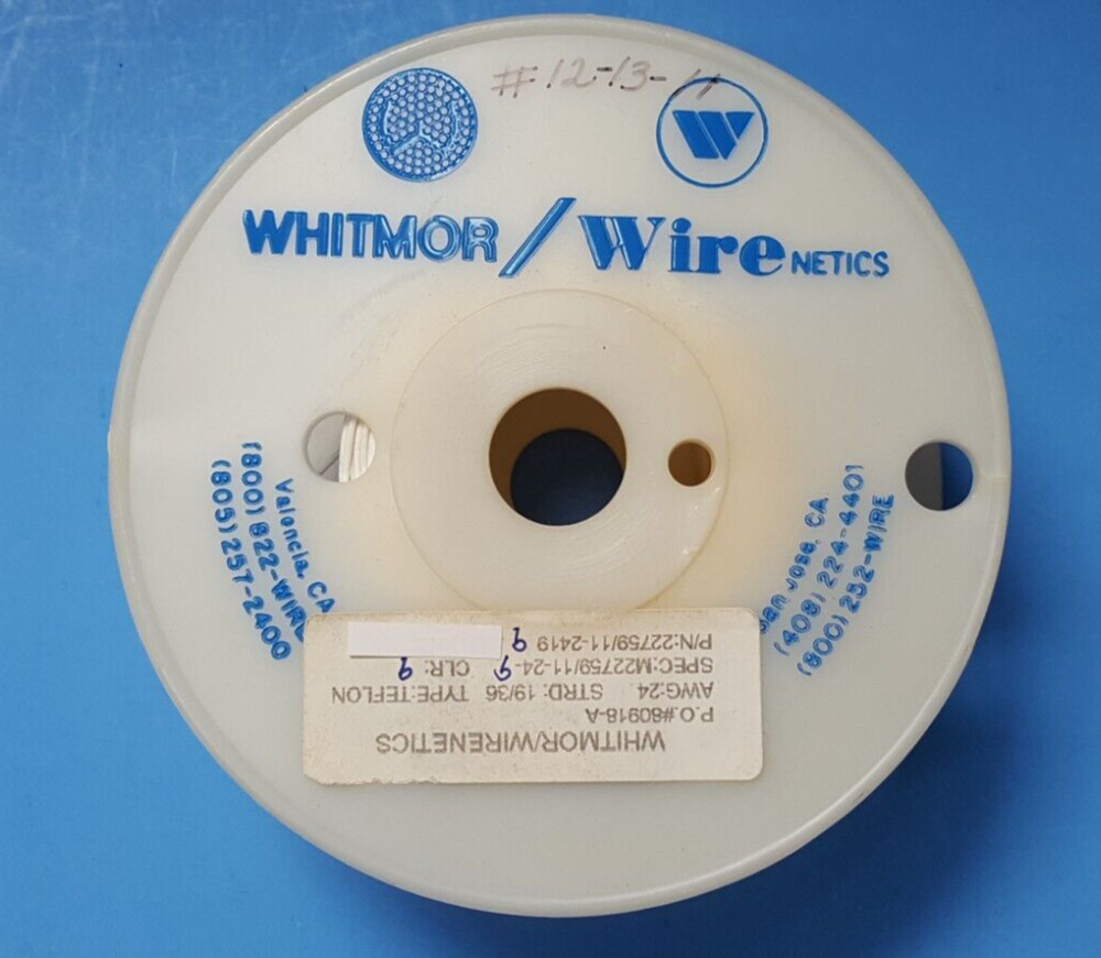 (50FT)Hook-up Wire, M22759/11-24-9, Whitmor, 24AWG Silver Coated, 600VAC, White
